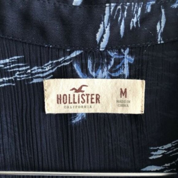 Hollister Blue Sheer Top M Longline Tropical Print Button Sleeveless Palm Tree - Picture 5 of 6